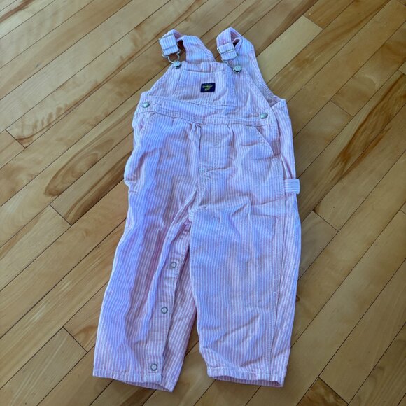 OshKosh B'gosh Light Pink Striped Overalls Vintage? Toddler Size 24 months - Picture 3 of 11